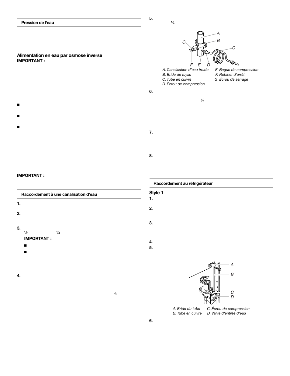 Raccordement de la canalisation d'eau | Whirlpool 2309541 User Manual | Page 30 / 40