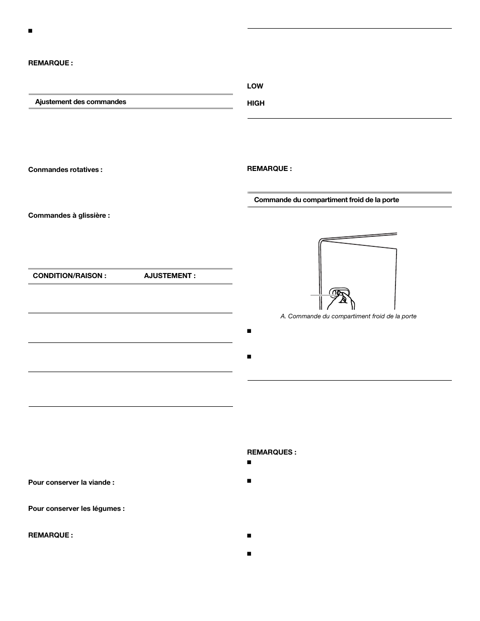 Commande de température du tiroir convertible, Réglage de l'humidité dans le bac à légumes, Compartiment froid de la porte | Distributeurs d'eau et de glaçons | Whirlpool 2309541 User Manual | Page 32 / 40