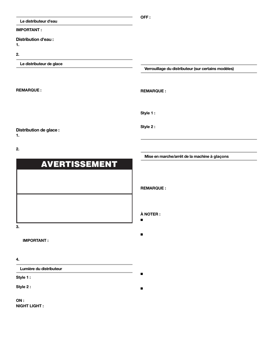 Avertissement, Machine à glaçons et bac d'entreposage | Whirlpool 2309541 User Manual | Page 33 / 40