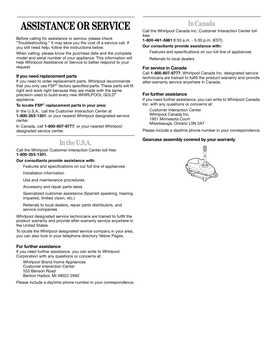 Assistance or service | Whirlpool Gold GST9675JQ1 User Manual | Page 11 / 12