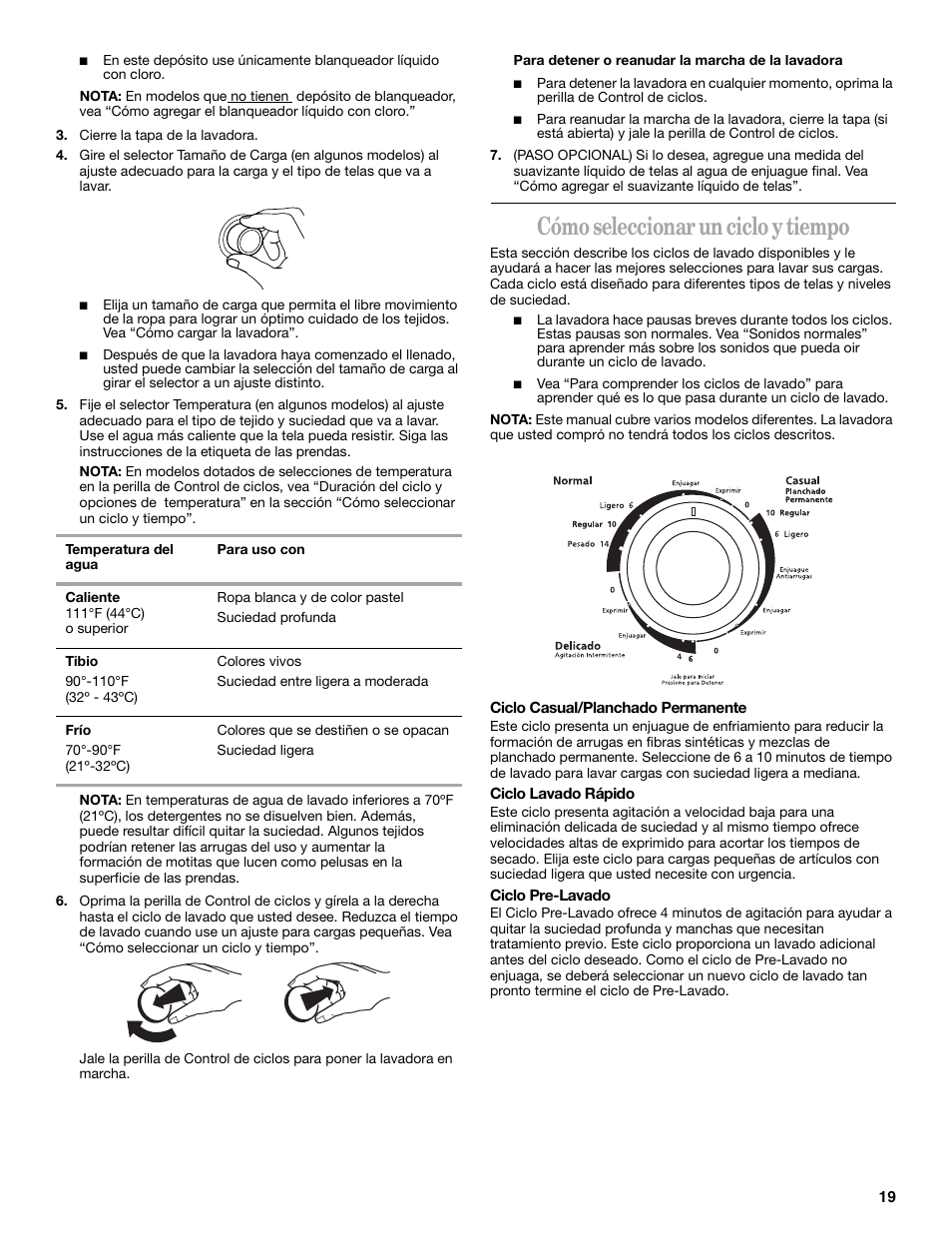 Cómo seleccionar un ciclo y tiempo | Whirlpool 7MLSR6232JT2 User Manual | Page 19 / 28
