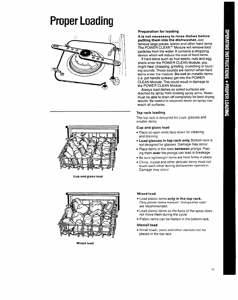 Proper loading, Preparation for loading, Top rack loading | Mixed load, Utensil load | Whirlpool 9200 SERIES User Manual | Page 11 / 24