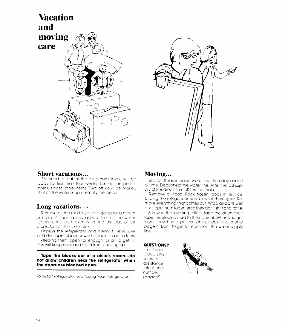 Vacation, Vacation and, Short vacations | Long vacations, Moving | Whirlpool ED19MT User Manual | Page 14 / 16