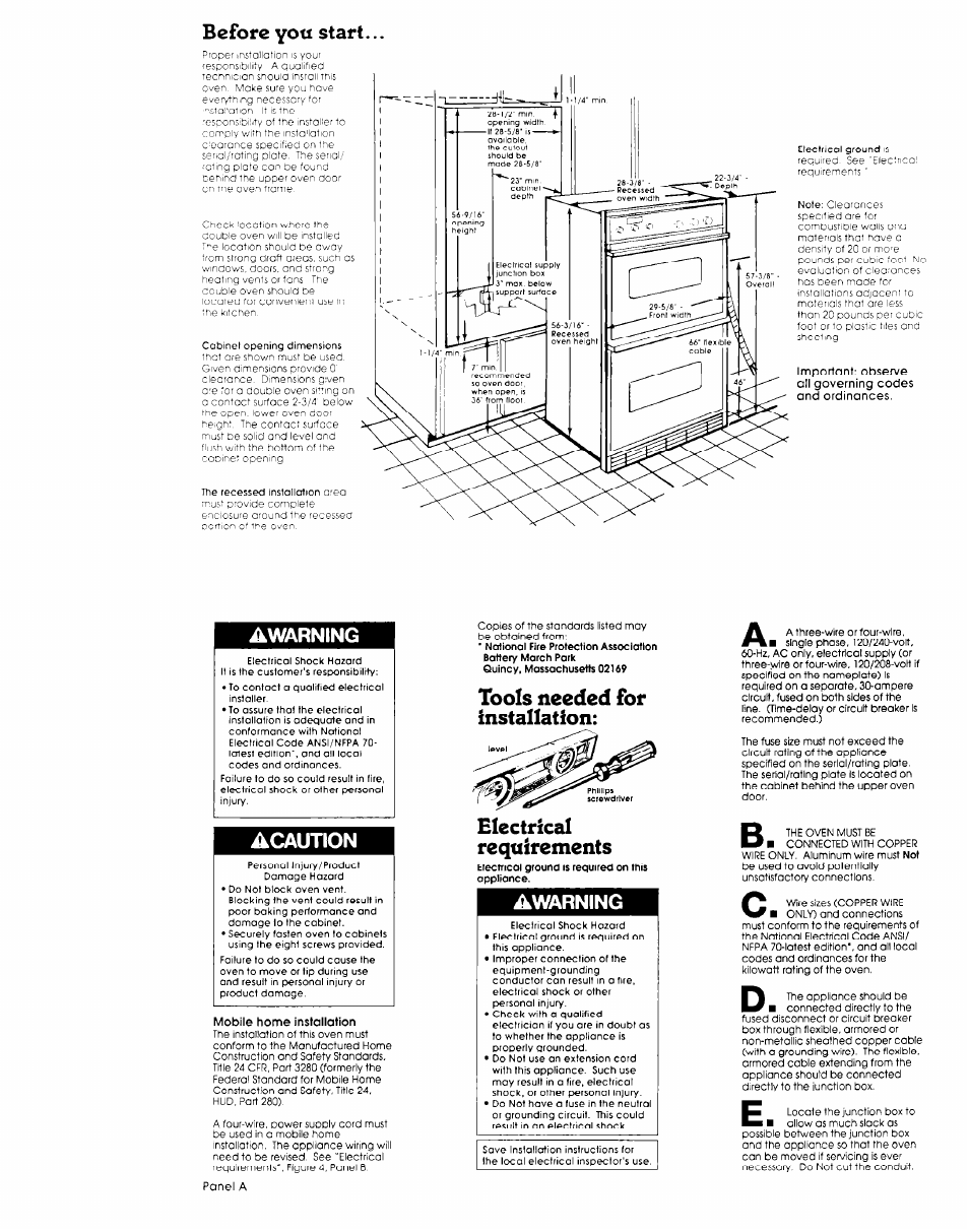 Before you start, Awarning, Acaution | Tools needed for installation: requirements | Whirlpool 3149595 User Manual | Page 2 / 5
