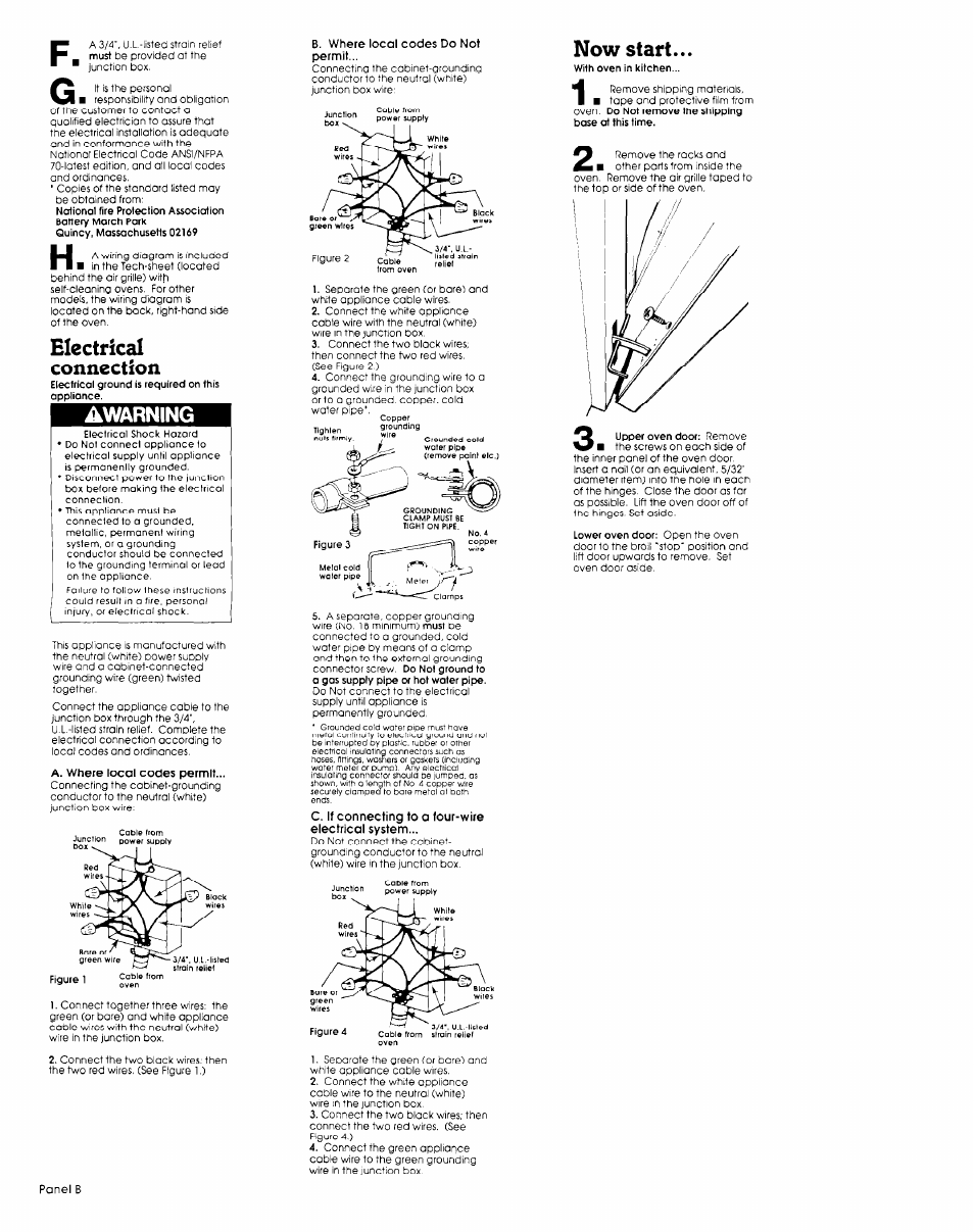 Electrical connection, Awarning, Now start | Whirlpool 3149595 User Manual | Page 3 / 5