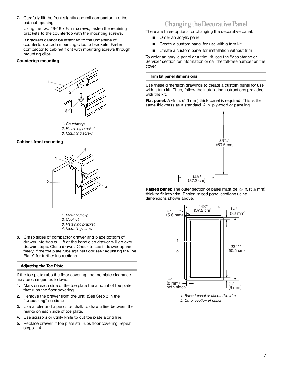 Changing the decorative panel | Whirlpool Compactor User Manual | Page 7 / 16