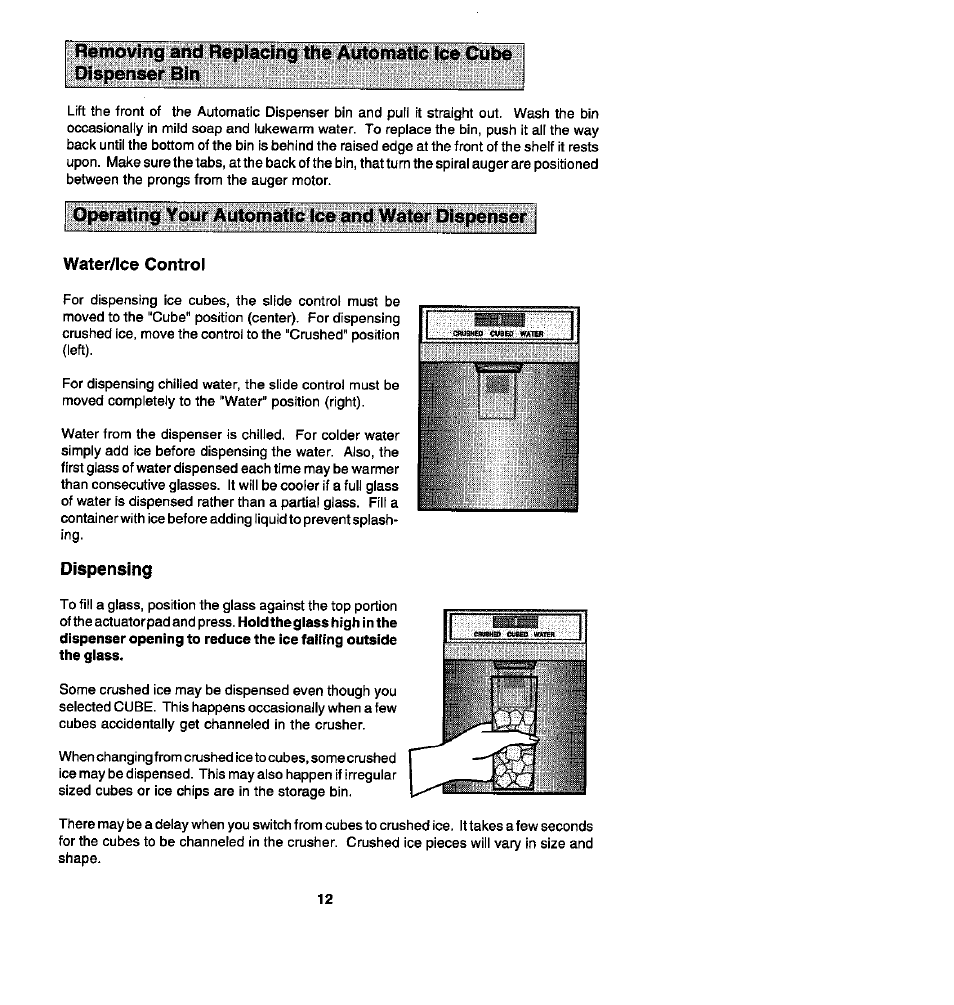 Operating your automatic ice and water dispenser | Whirlpool Blue Creek JRSD209A User Manual | Page 12 / 19