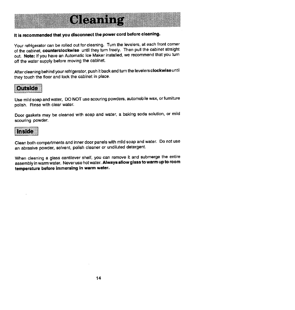 Cleaning, Outside, Inside | Whirlpool Blue Creek JRSD209A User Manual | Page 14 / 19