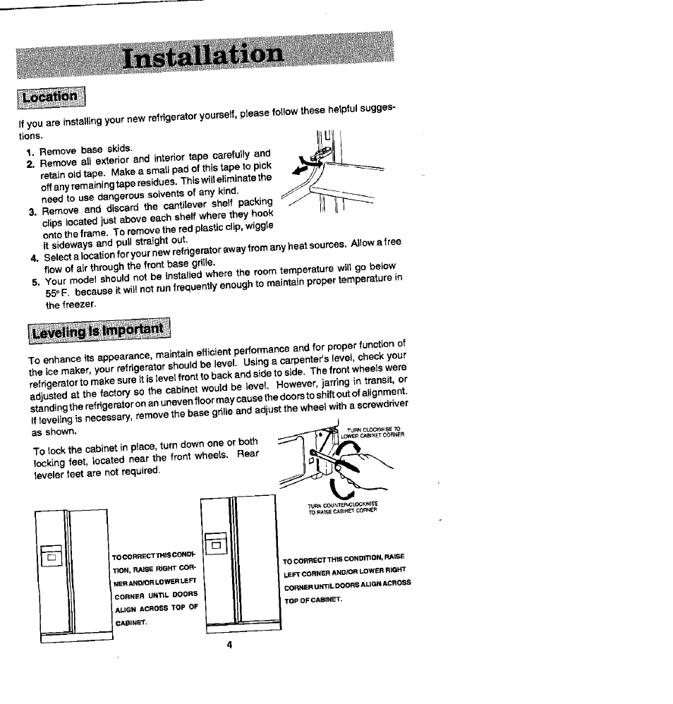 Installation, I location i, L1ospncs™re.nge,a»raway | Whirlpool Blue Creek JRSD209A User Manual | Page 4 / 19