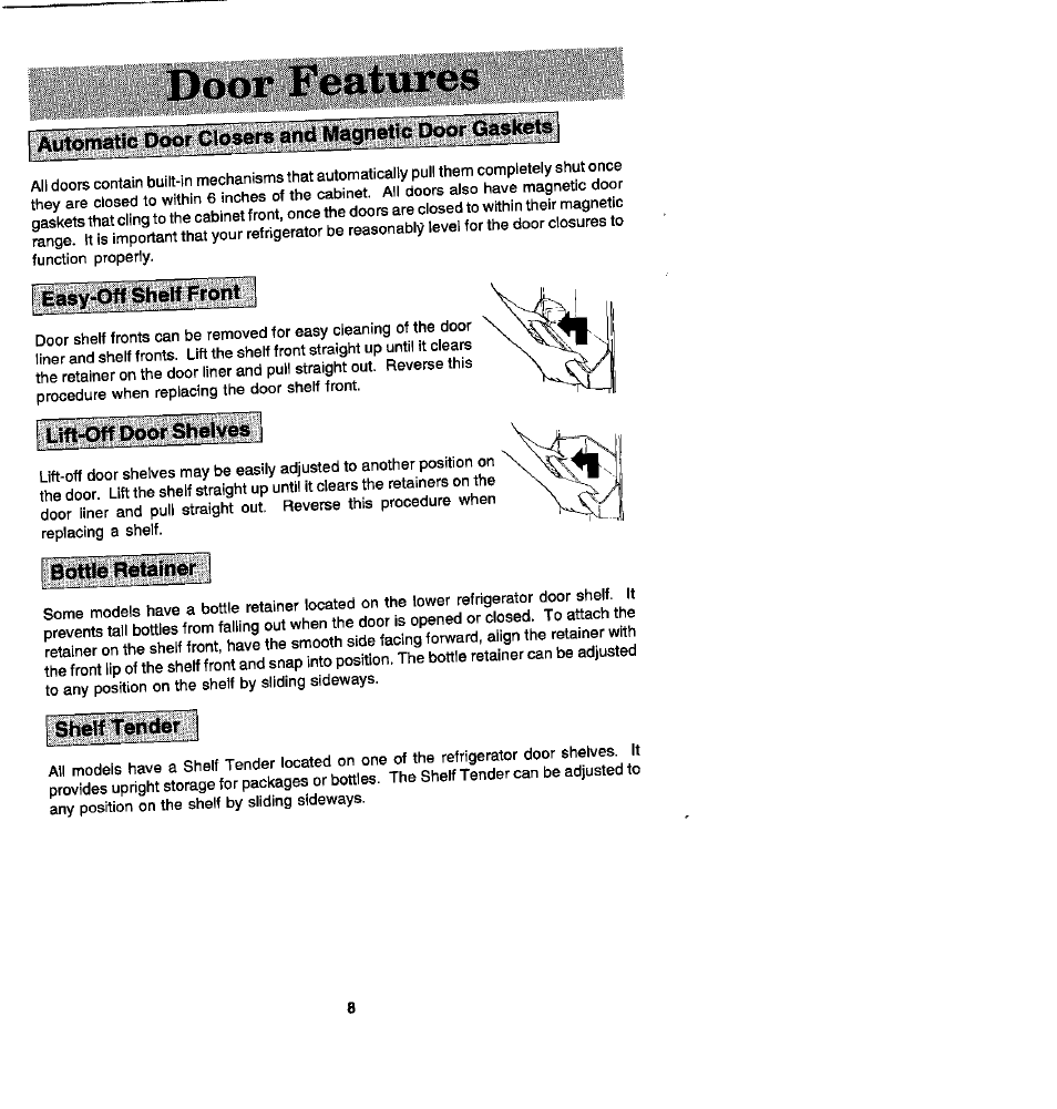 Door features | Whirlpool Blue Creek JRSD209A User Manual | Page 8 / 19