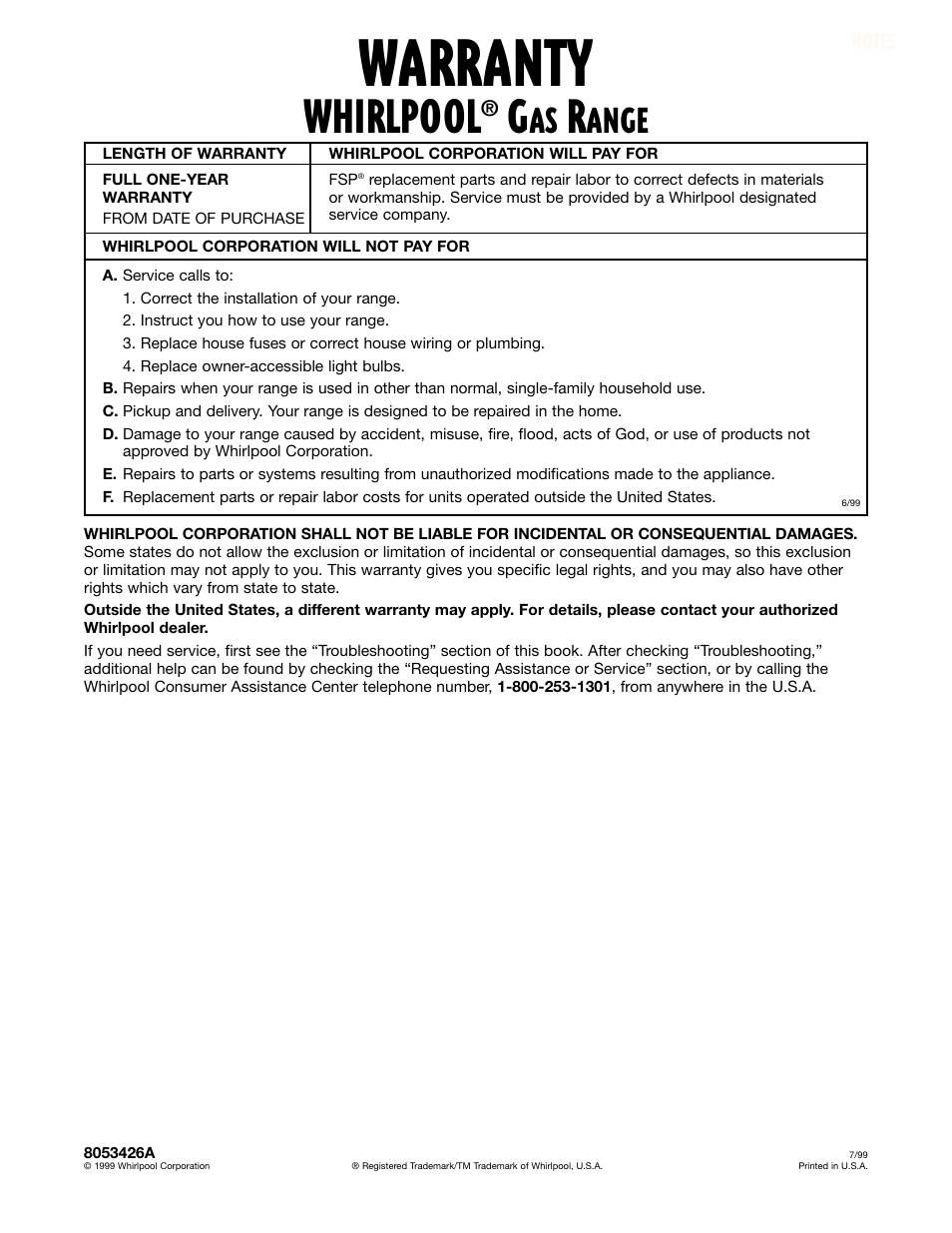 Warranty, Whirlpool, Ange | Whirlpool SF385PEG User Manual | Page 33 / 33