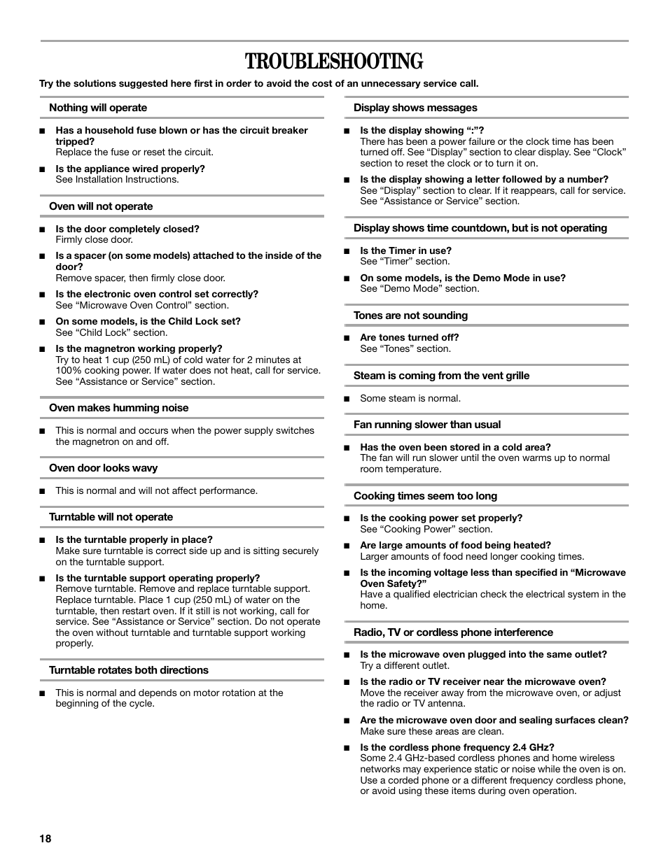 Troubleshooting | Whirlpool GH5184XP User Manual | Page 18 / 20