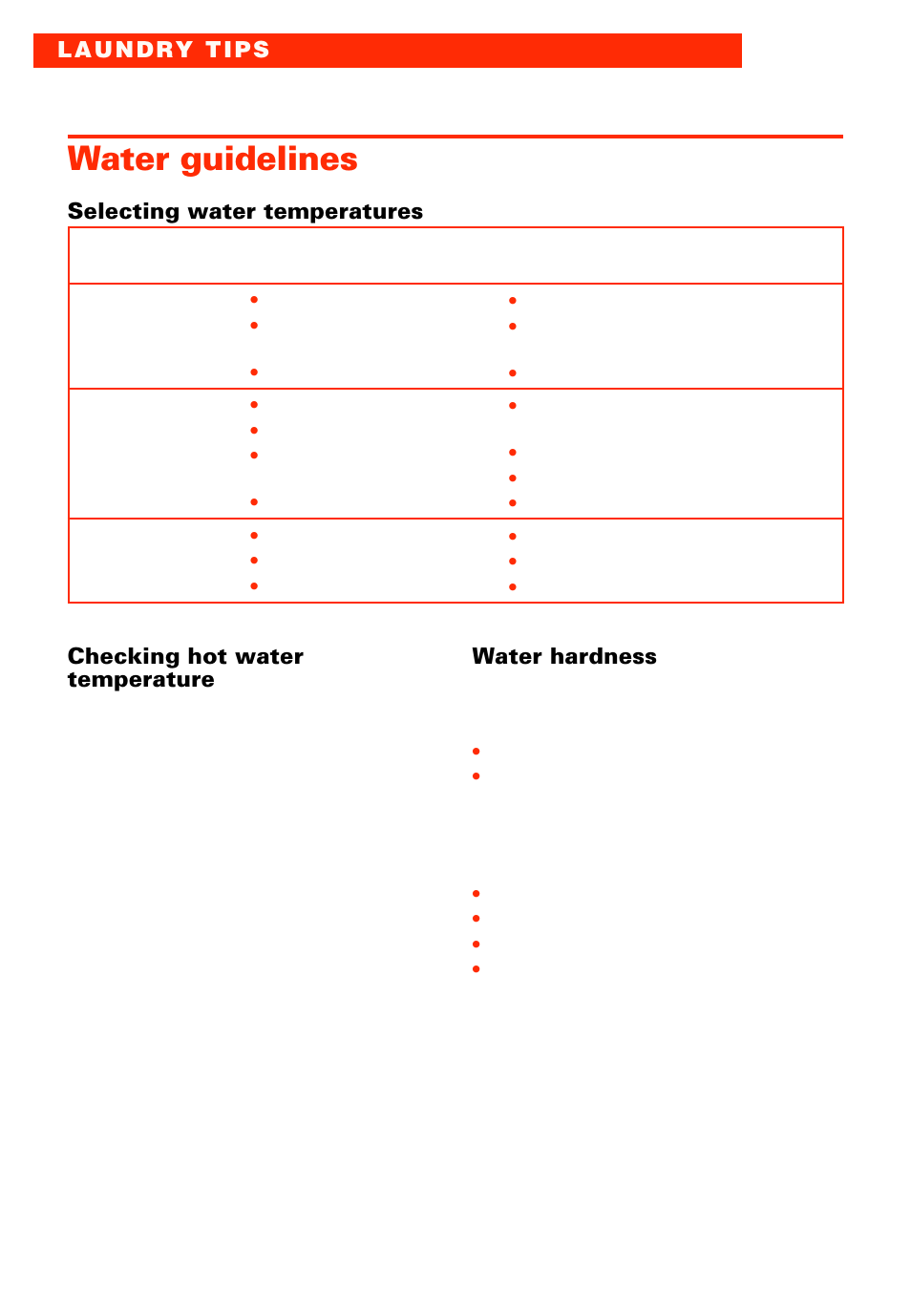 Water guidelines, Selecting water temperatures, Checking hot water temperature | Water hardness | Whirlpool 3950306 User Manual | Page 14 / 24