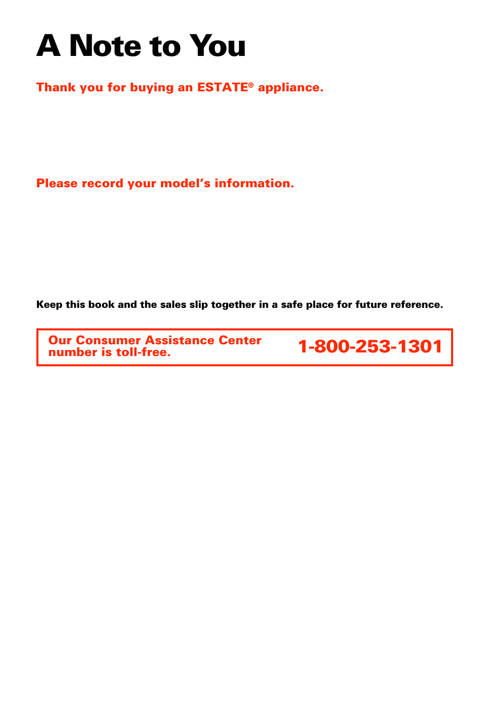 A note to you | Whirlpool 3950306 User Manual | Page 2 / 24