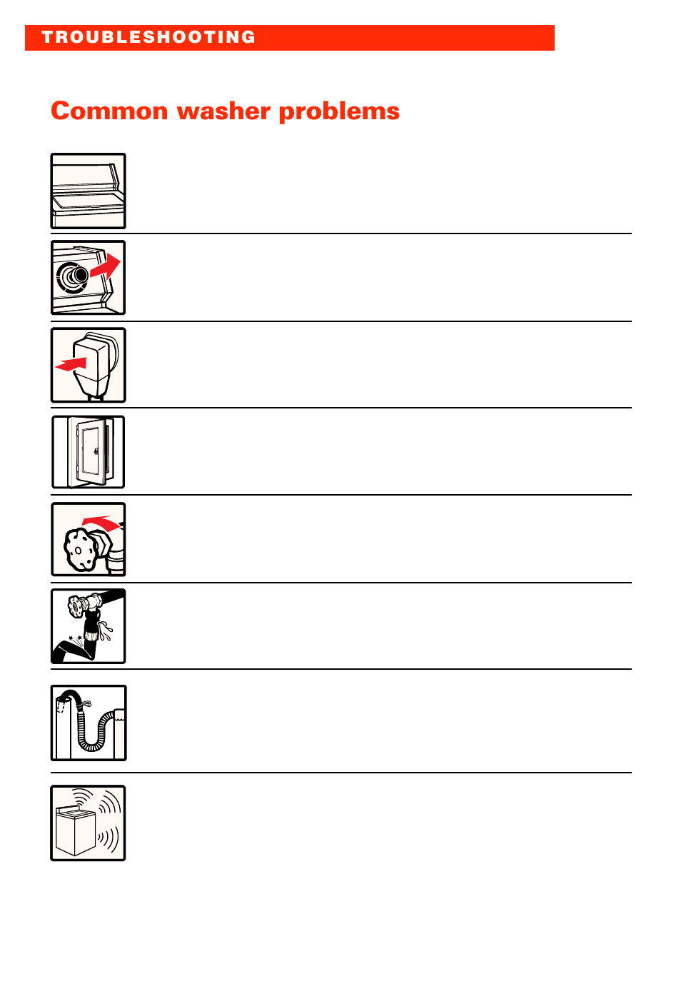 Common washer problems | Whirlpool 3950306 User Manual | Page 20 / 24