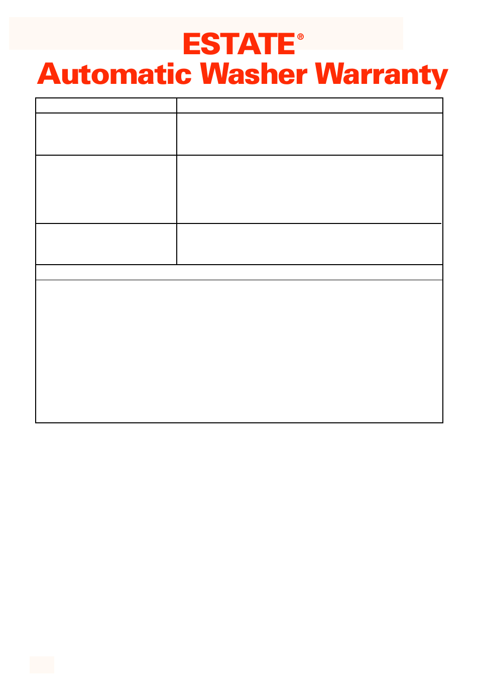 Warranty, Estate, Automatic washer warranty | Whirlpool 3950306 User Manual | Page 24 / 24