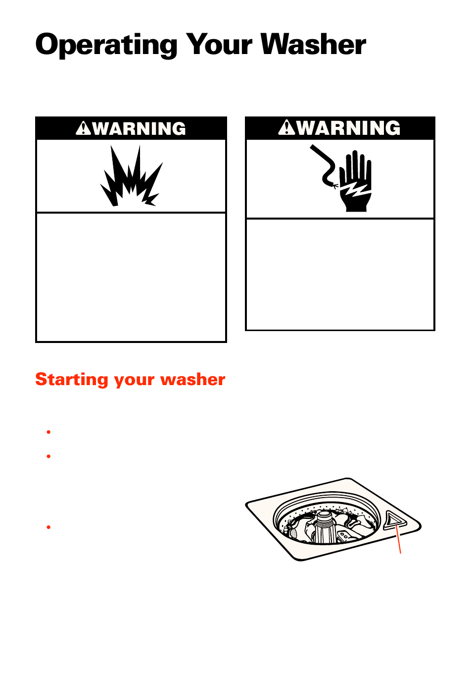 Operating your washer, Starting your washer, Wwarning | Whirlpool 3950306 User Manual | Page 5 / 24