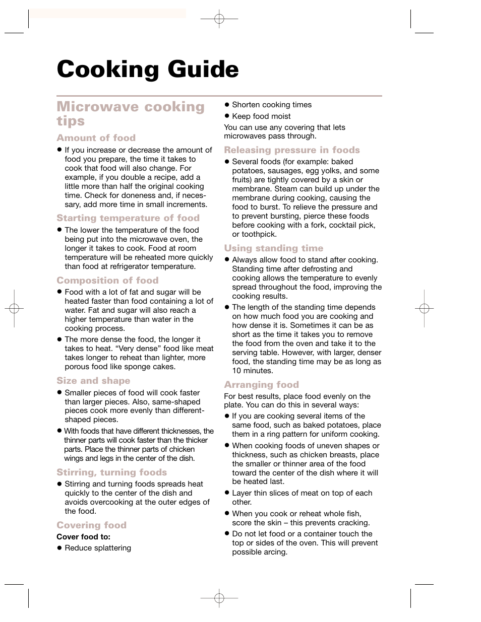Cooking guide, Microwave cooking tips | Whirlpool GH7155XKQ User Manual | Page 22 / 30