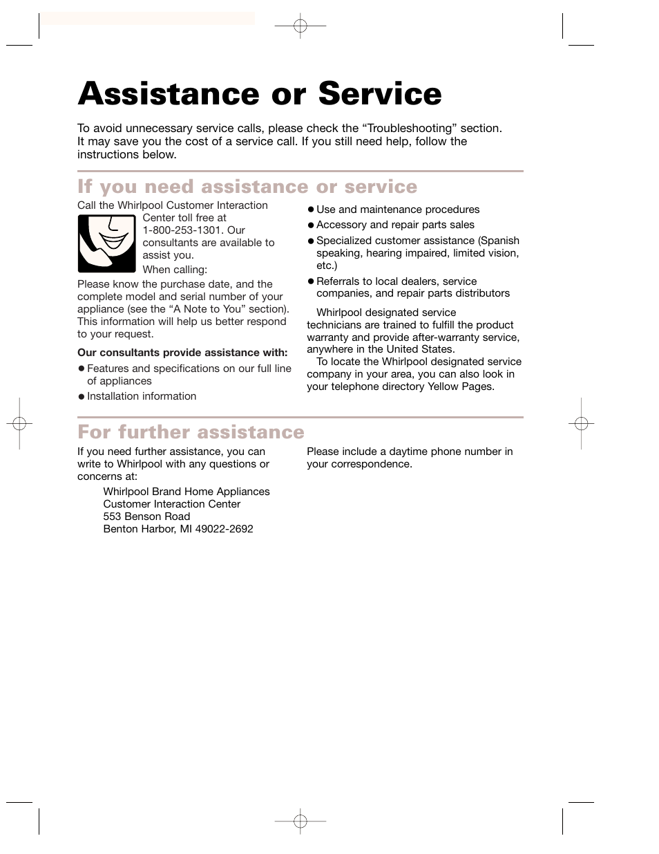 Assistance or service | Whirlpool GH7155XKQ User Manual | Page 29 / 30