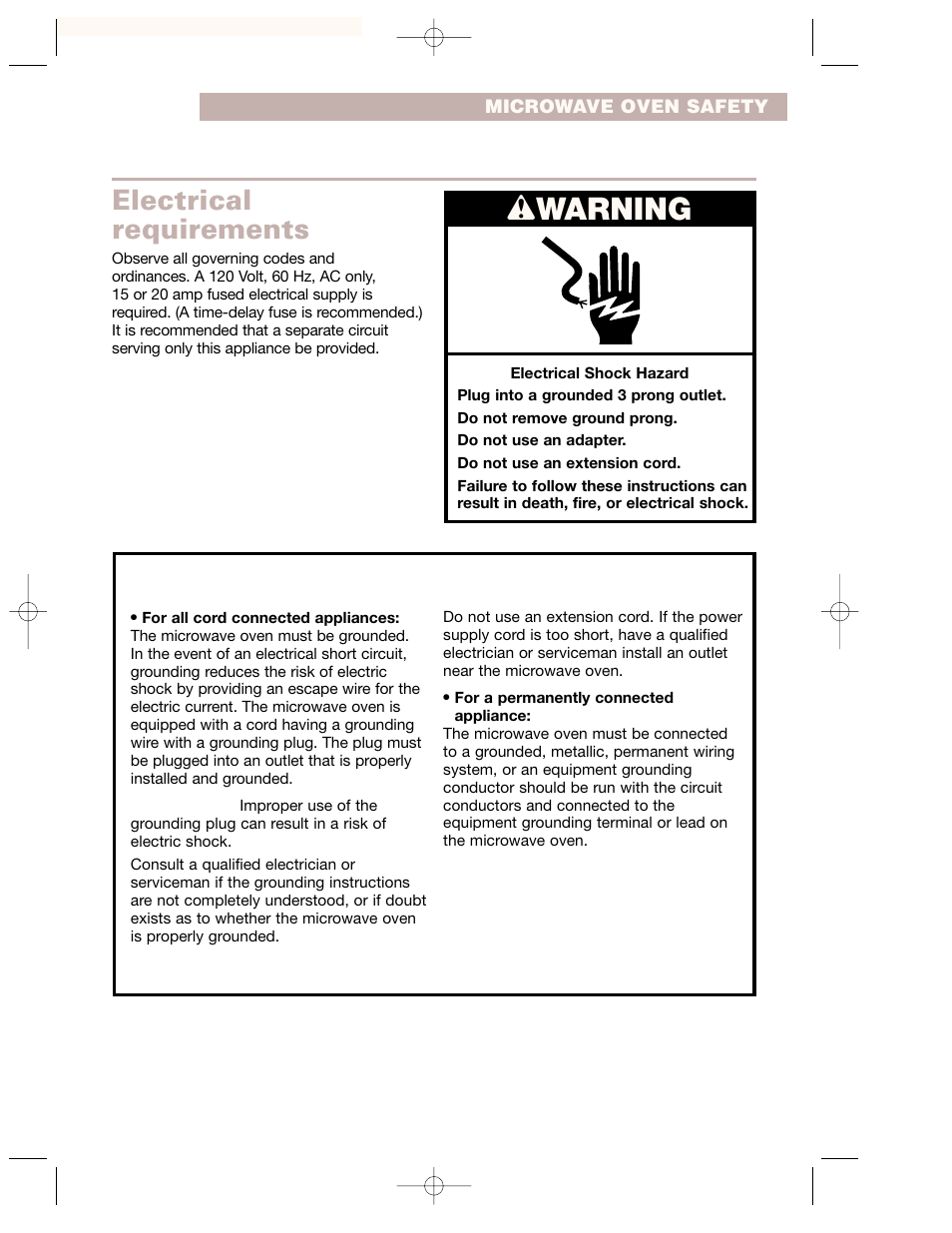 Wwarning, Grounding instructions, Save these instructions | Electrical requirements | Whirlpool GH7155XKQ User Manual | Page 5 / 30
