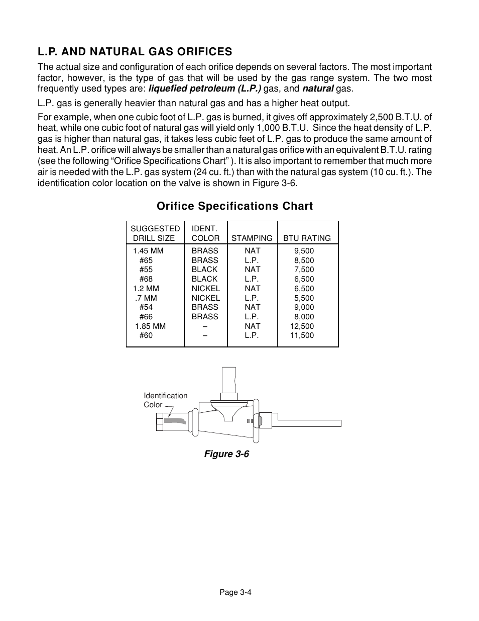 L.p. and natural gas orifices, Orifice specifications chart | Whirlpool 4322452 User Manual | Page 22 / 88