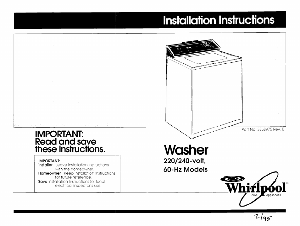 Whirlpool 60-Hz Models User Manual | 5 pages