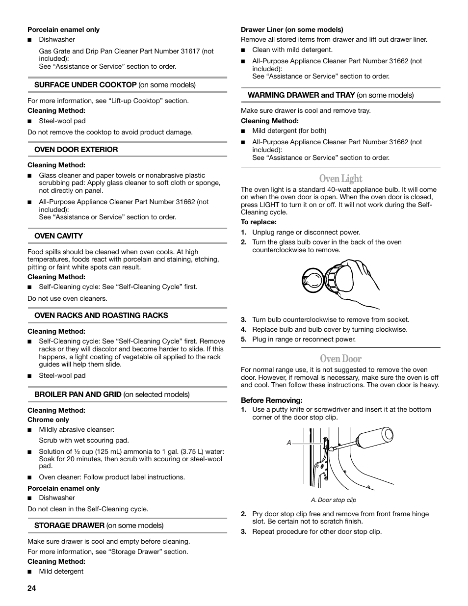 Oven light, Oven door | Whirlpool 9763069 User Manual | Page 24 / 28