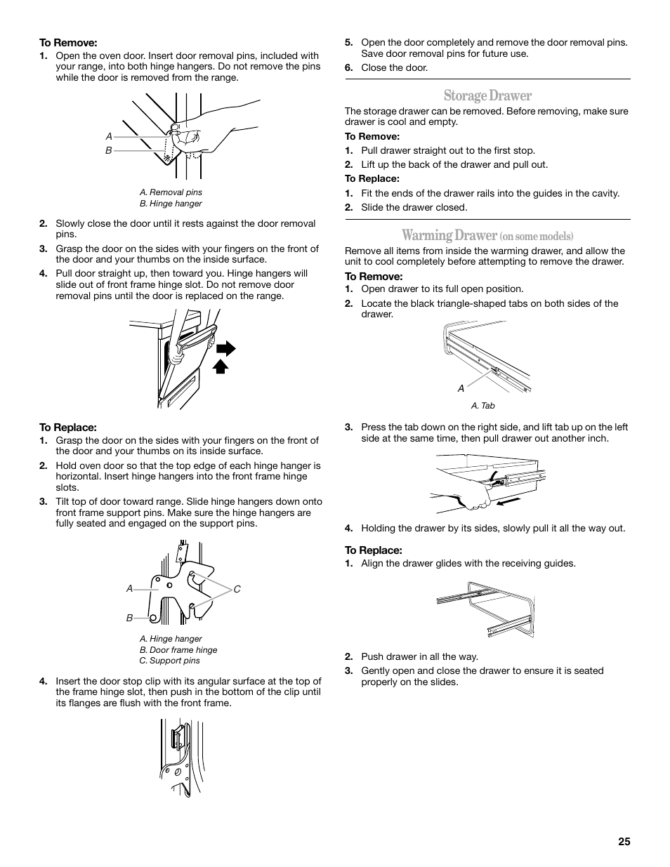 Storage drawer, Warming drawer | Whirlpool 9763069 User Manual | Page 25 / 28