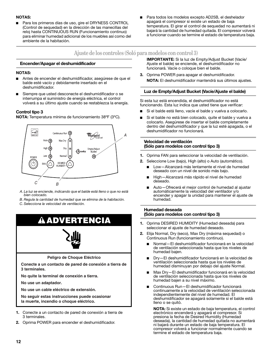 Advertencia | Whirlpool AD35DSS0 User Manual | Page 12 / 16