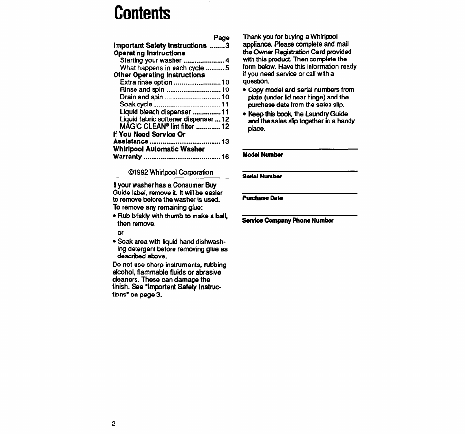 Whirlpool LA9320XY User Manual | Page 2 / 16