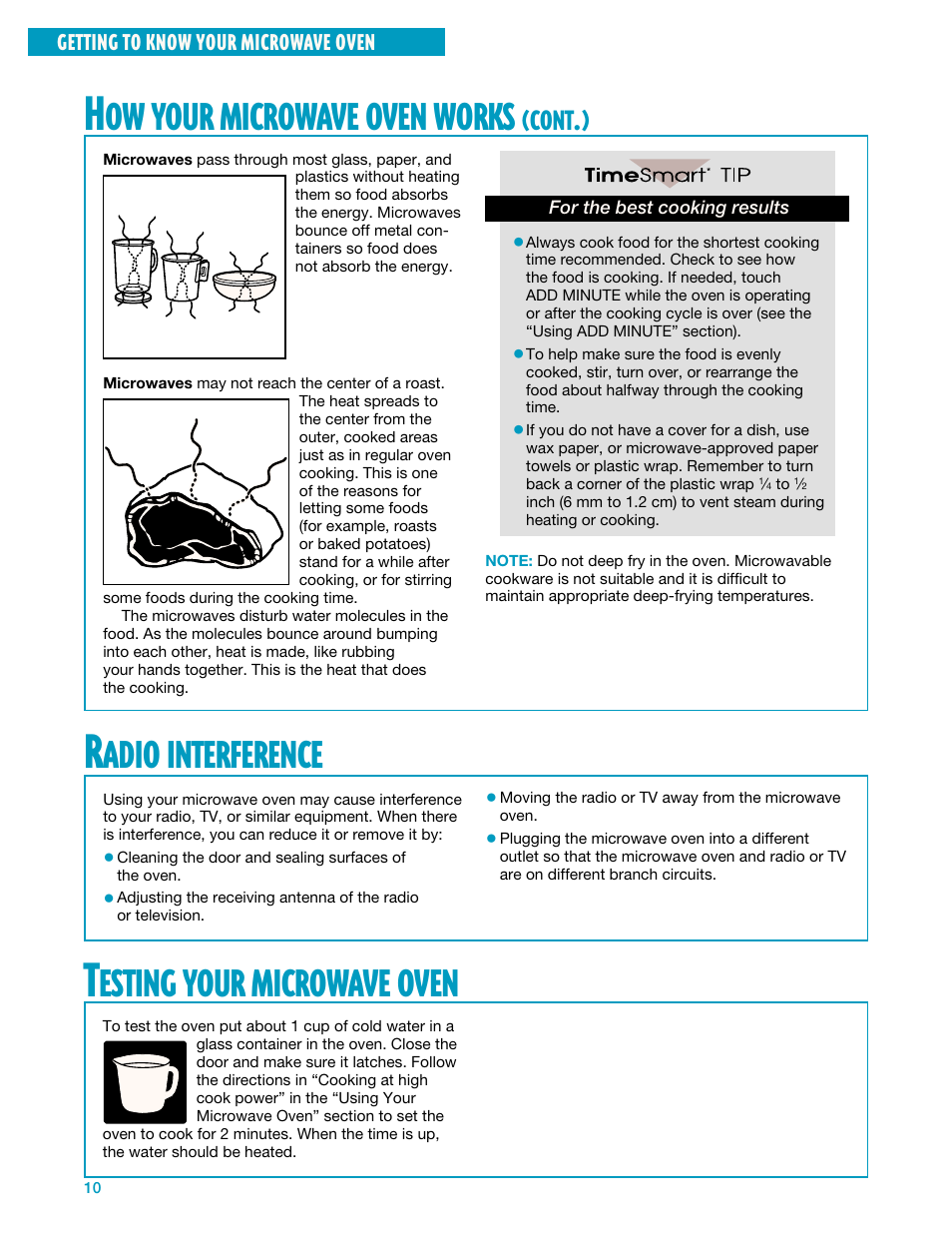 Radio interference, Testing your microwave oven, Your | Microwave, Oven, Works, Esting, Adio, Interference | Whirlpool YMH7140XF User Manual | Page 10 / 48