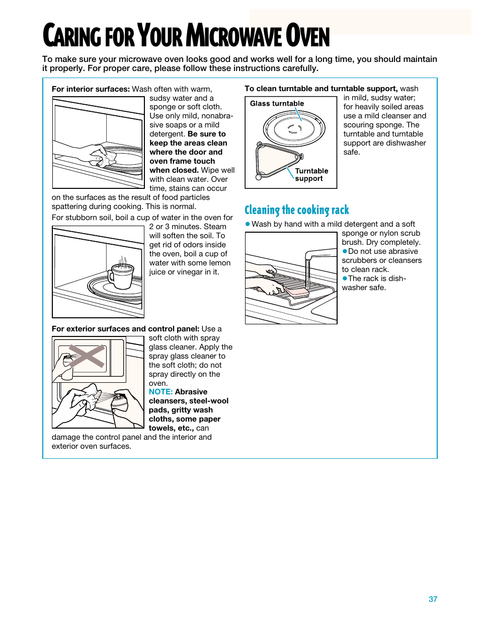 Caring for your microwave oven, Aring, Icrowave | Whirlpool YMH7140XF User Manual | Page 37 / 48