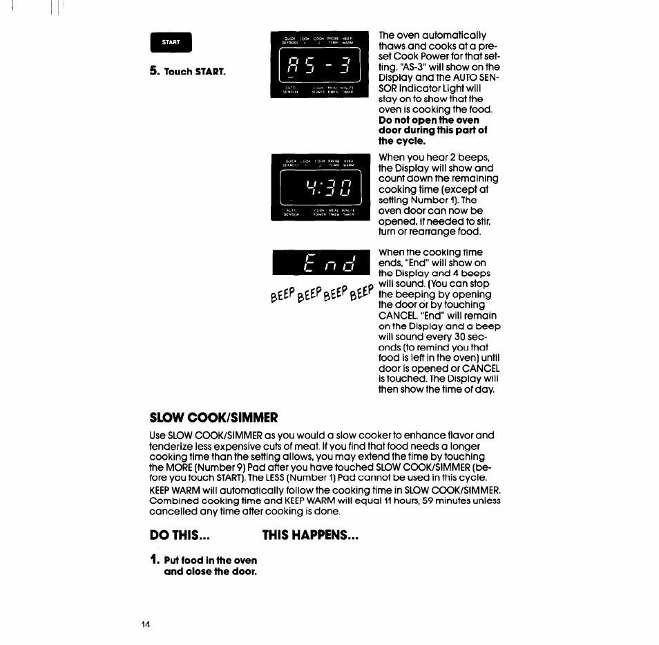 Slow cook/simmer, This happens, Put food in the oven and close the door | Whirlpool SM988PES User Manual | Page 14 / 44