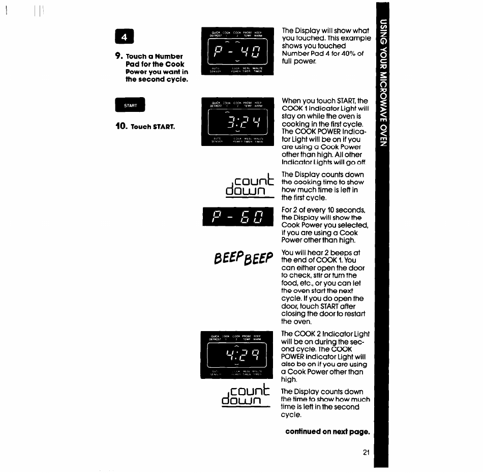 Touch start, Duun, Count □duun | Count dolun | Whirlpool SM988PES User Manual | Page 21 / 44