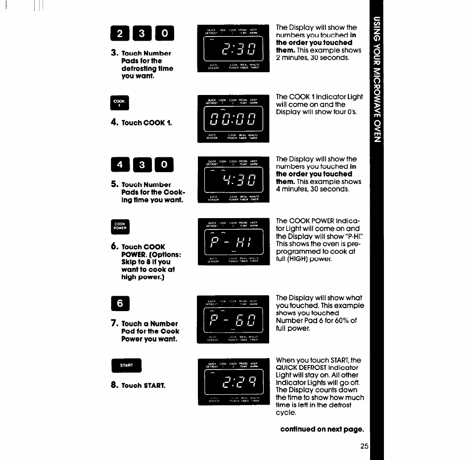 Touch cook 1, Touch start | Whirlpool SM988PES User Manual | Page 25 / 44