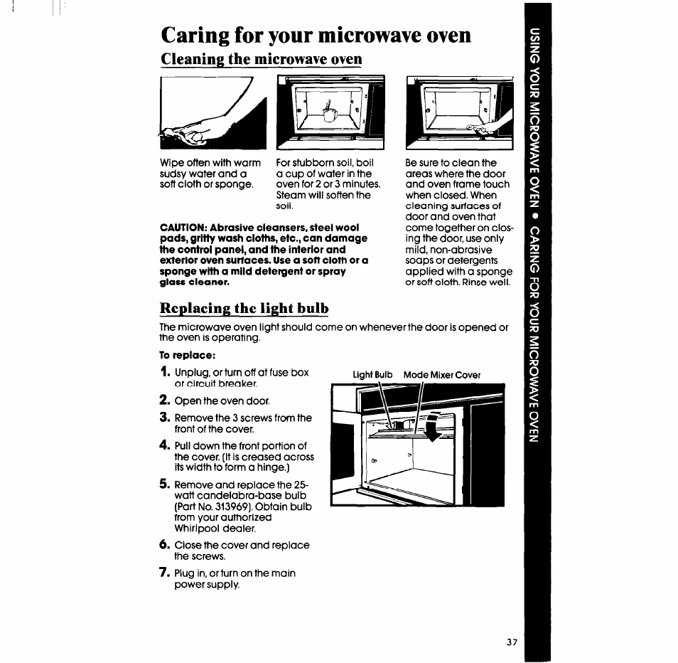 Caring for your microwave oven | Whirlpool SM988PES User Manual | Page 37 / 44