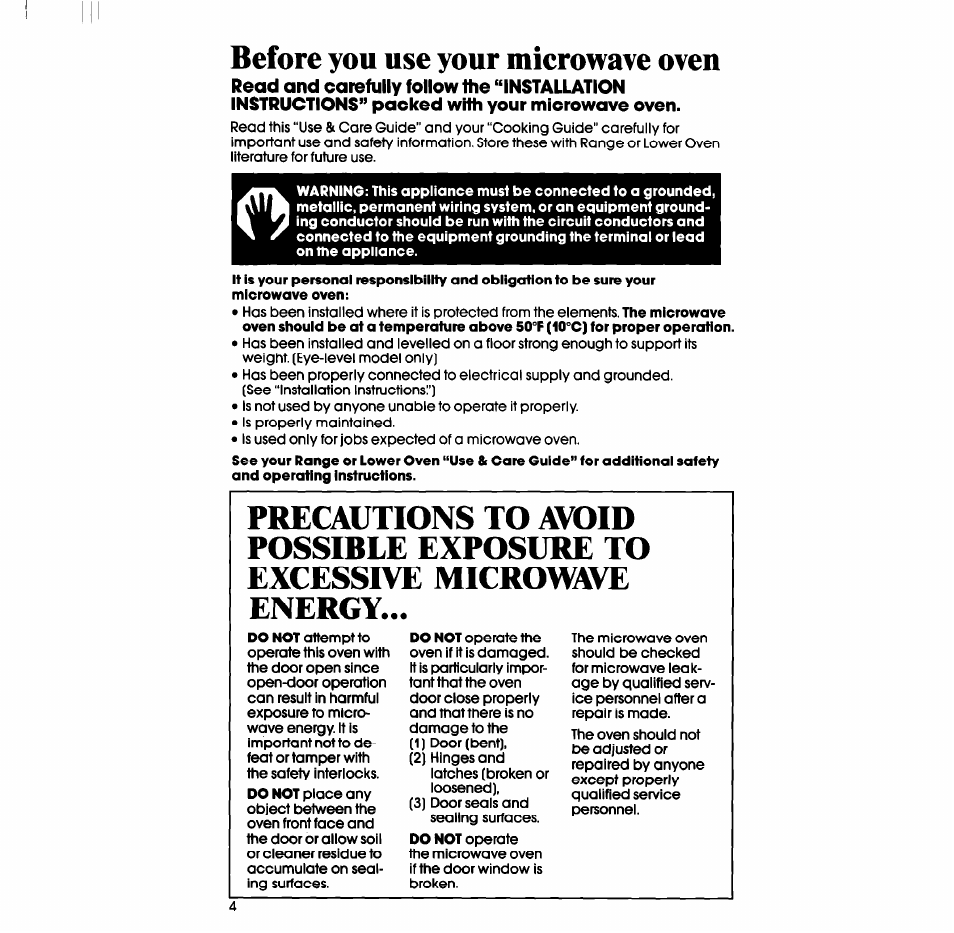 Before you use your microwave oven | Whirlpool SM988PES User Manual | Page 4 / 44