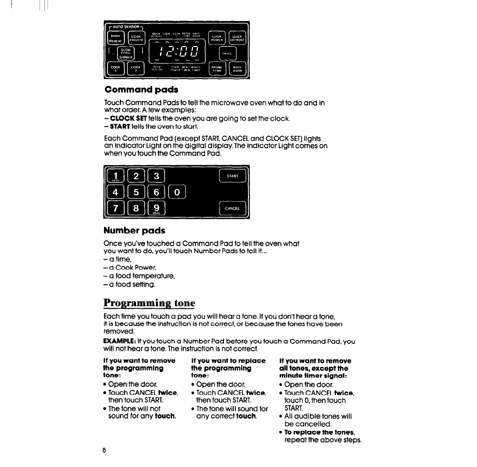 Command pads, Number pads, Programming tone | Sms ssb® bbs | Whirlpool SM988PES User Manual | Page 8 / 44