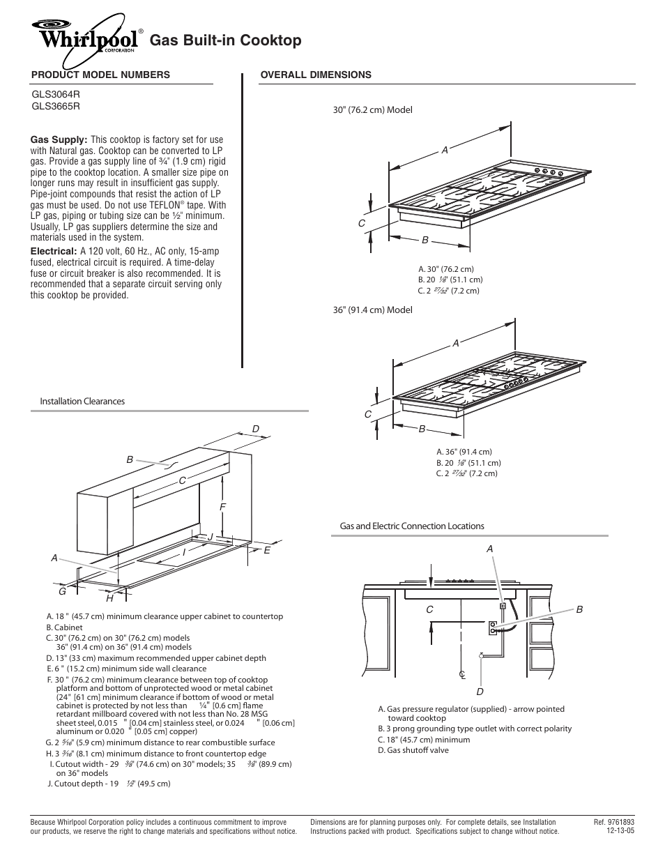 Whirlpool GLS3064R User Manual | 1 page