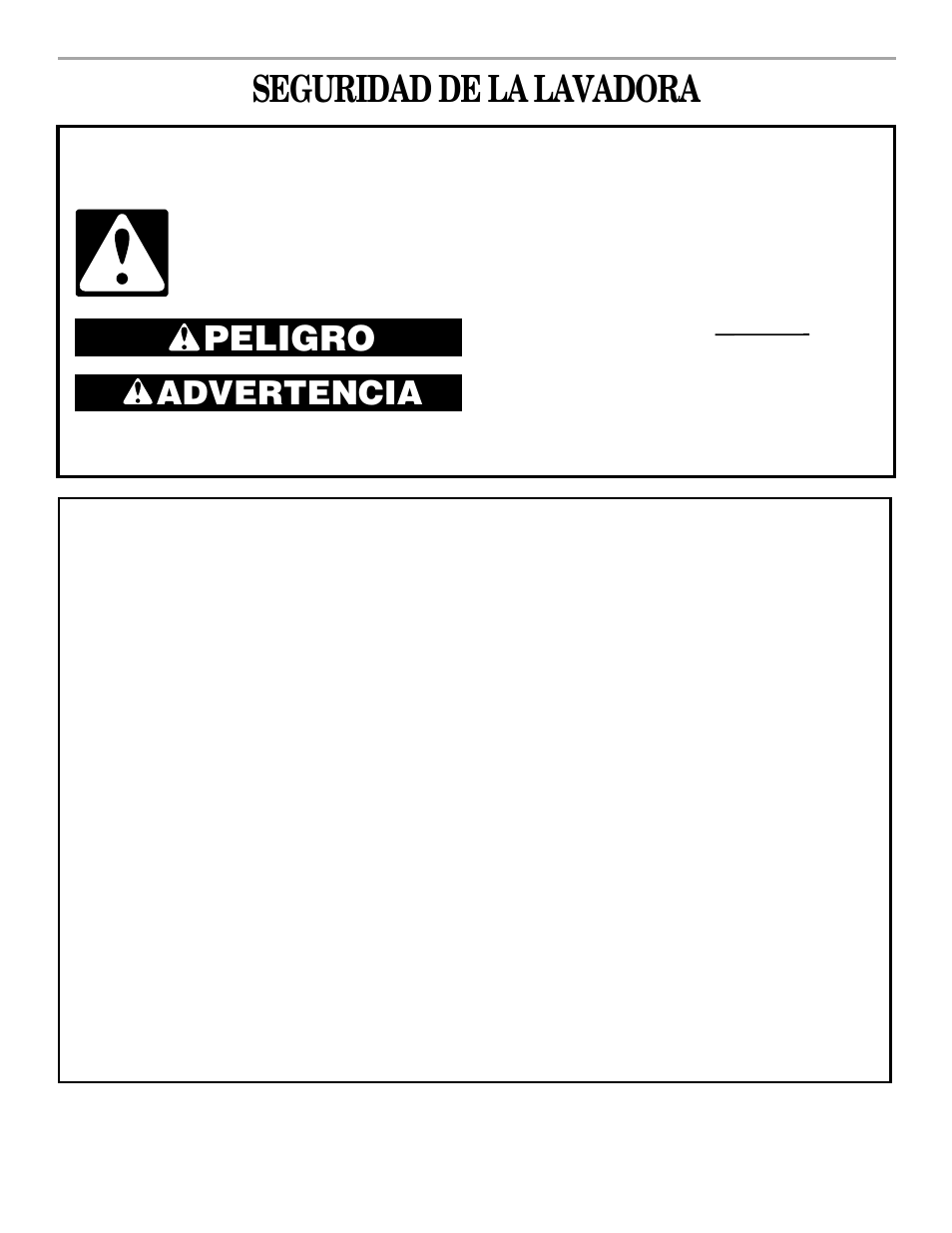 Spanish version, Seguridad de la lavadora, Peligro | Advertencia, Instrucciones importantes de seguridad, Guarde estas instrucciones | Whirlpool 3XLSQ8000 User Manual | Page 13 / 35