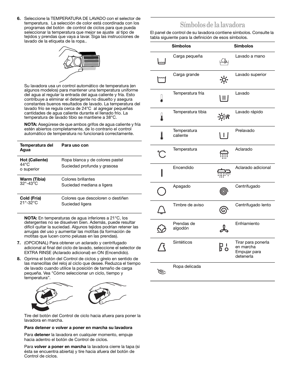 Símbolos de la lavadora | Whirlpool 3XLSQ8000 User Manual | Page 17 / 35