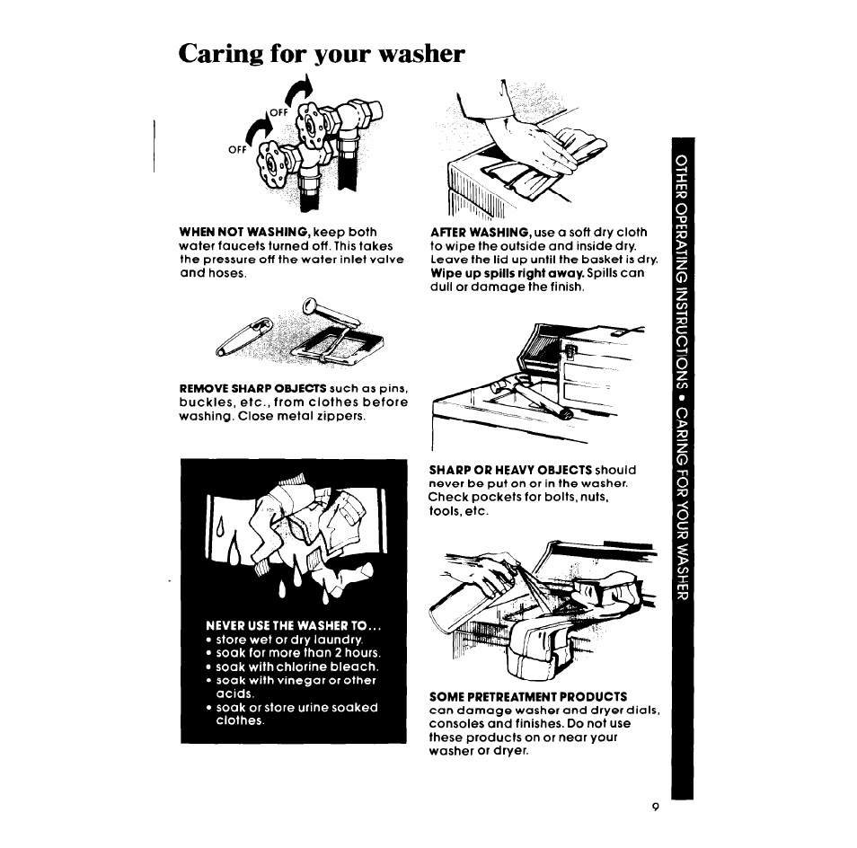 Caring for your washer | Whirlpool LA5580XM User Manual | Page 9 / 12