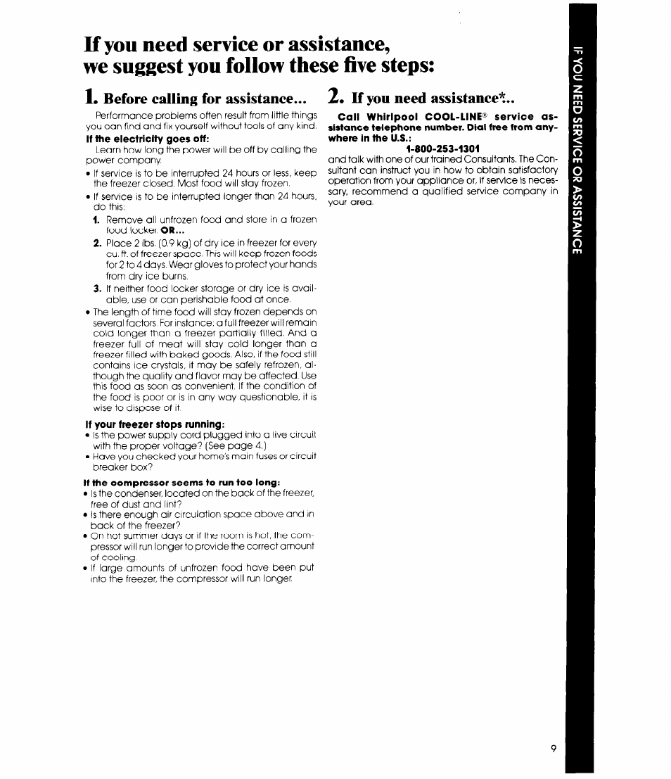 Before calling for assistance, 2« k you need assistance | Whirlpool EV150L User Manual | Page 9 / 12