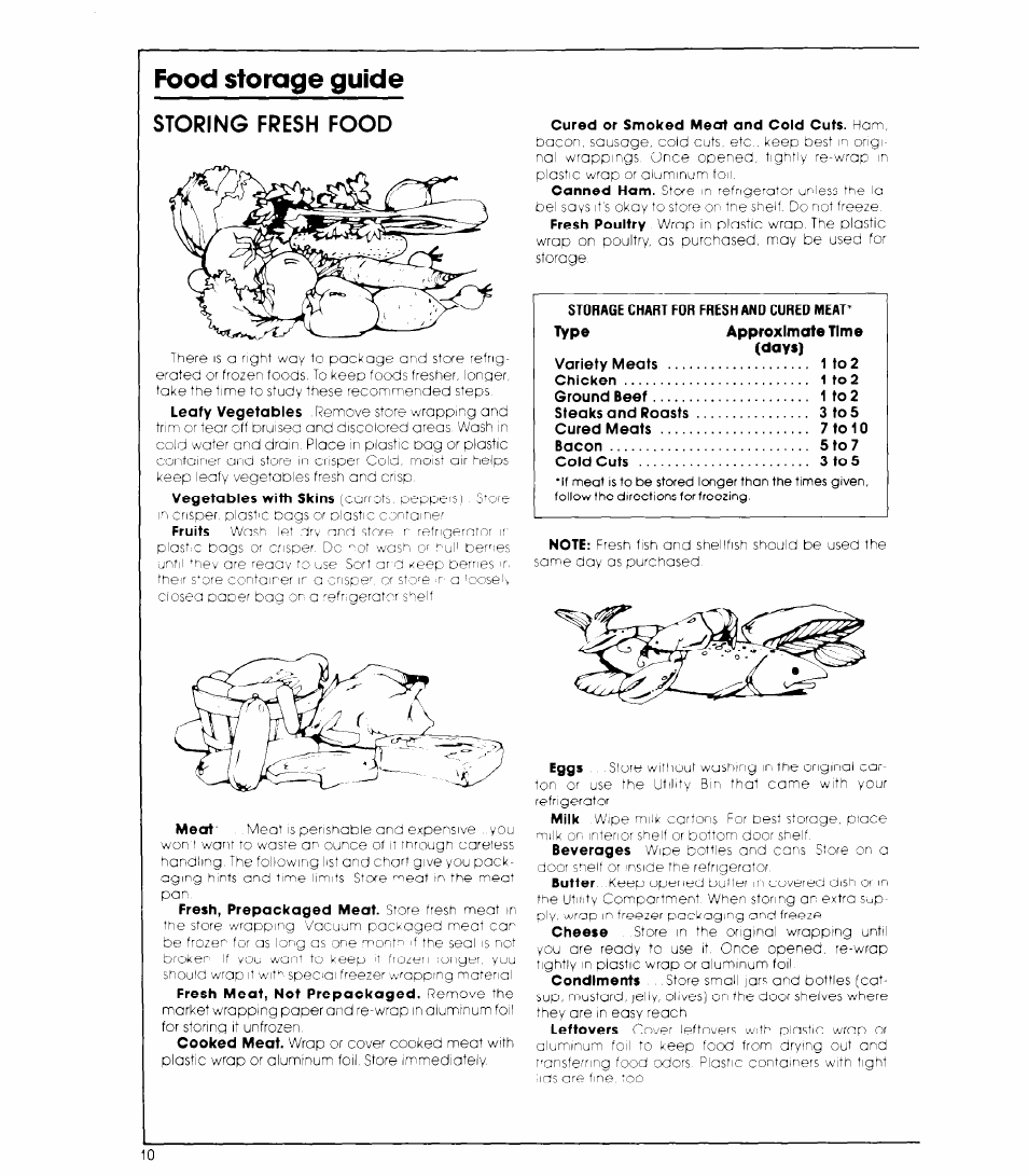 Food storage guide, Storing fresh food | Whirlpool ED19HK User Manual | Page 10 / 16