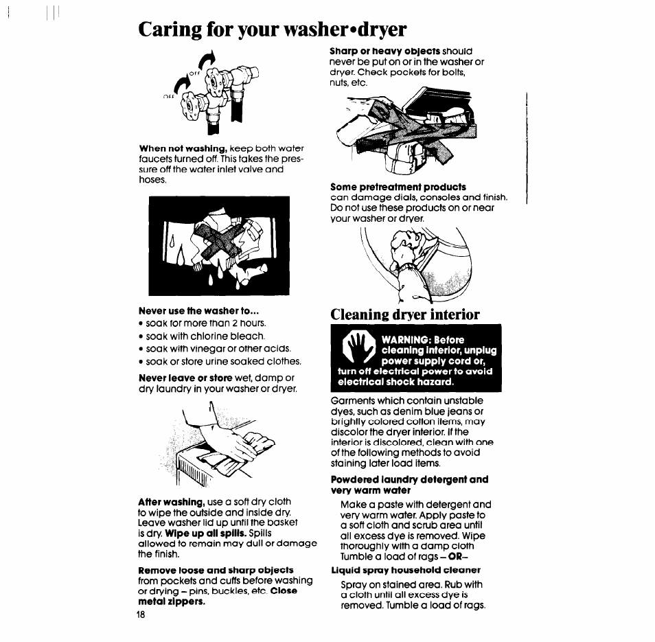 Cleaning dryer interior, Caring for your washer*dryer | Whirlpool LT5100XS User Manual | Page 18 / 24