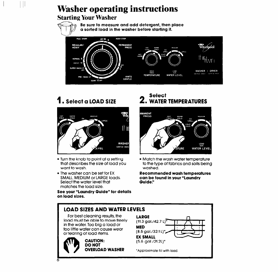 Starting your washer, Washer operating instructions | Whirlpool LT5100XS User Manual | Page 6 / 24