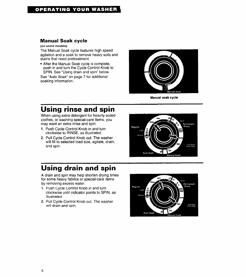 Using rinse and spin, Using drain and spin | Whirlpool 3360462 User Manual | Page 8 / 24