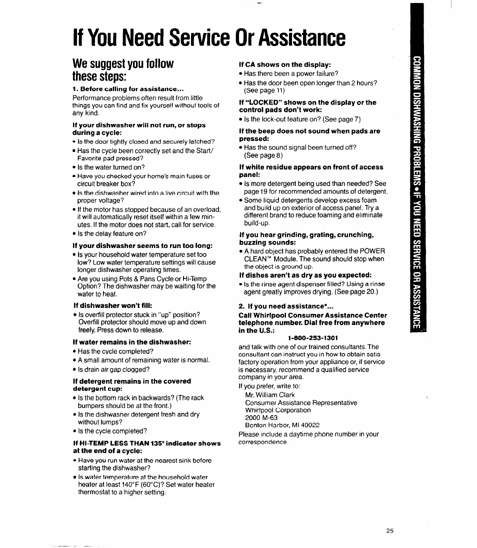 If you need service or assistance, We suggest you follow these steps | Whirlpool 9700 User Manual | Page 25 / 28