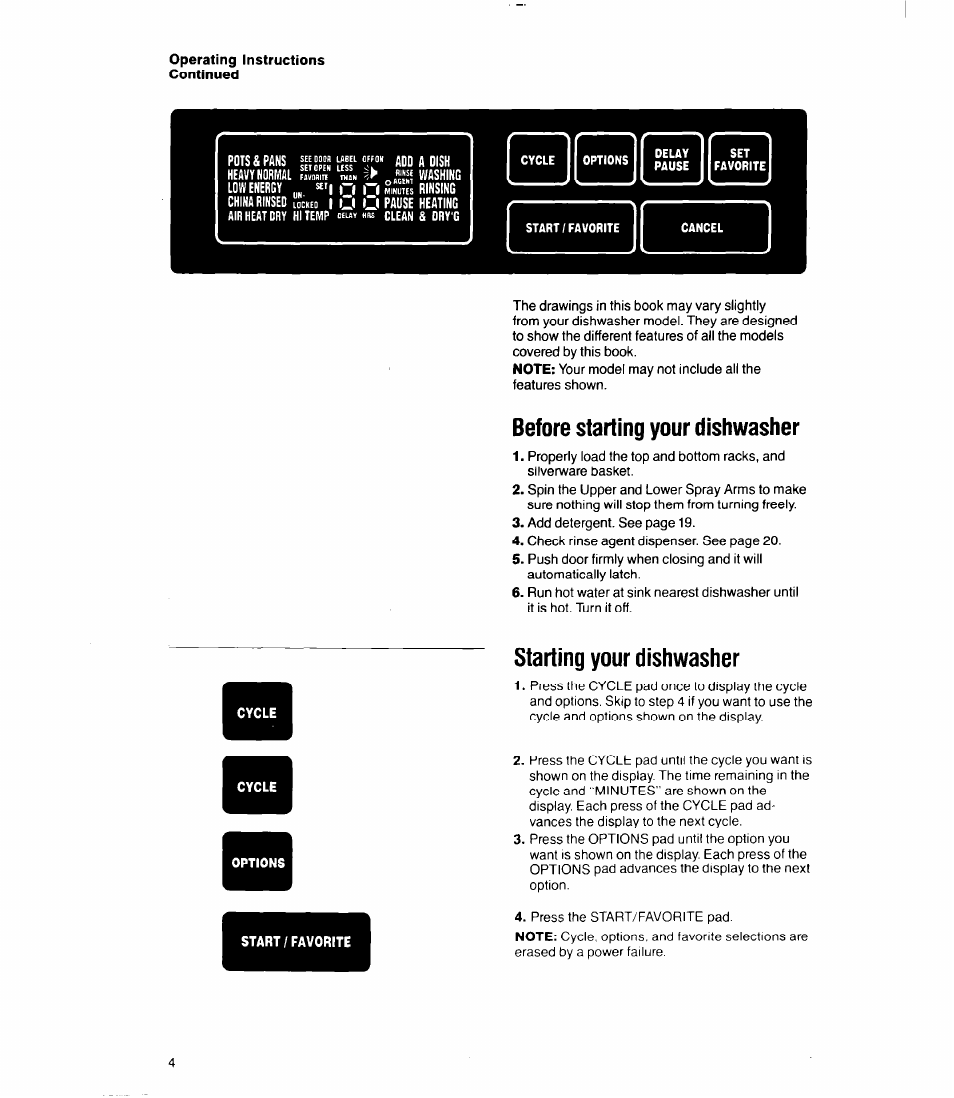 Before starting your dishwasher, Starting your dishwasher | Whirlpool 9700 User Manual | Page 4 / 28