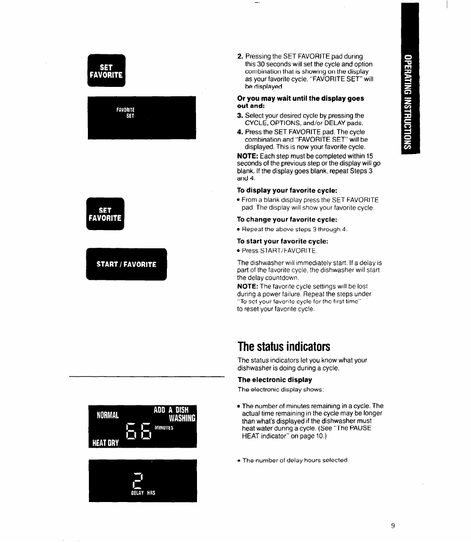 The status indicators, Normal add a dish washing | Whirlpool 9700 User Manual | Page 9 / 28